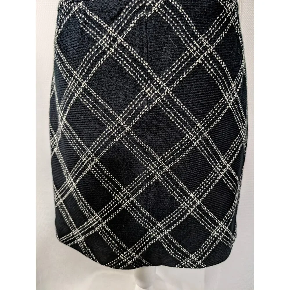 ANN TAYLOR LOFT! RICH BLACK & WHITE PLAID, WIDE WAISTBAND PENCIL STYLE SKIRT! 6 - Picture 9 of 10